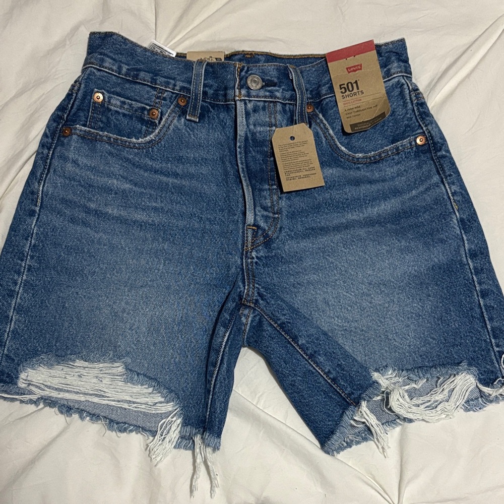 Levi's Blue Distressed Denim Shorts